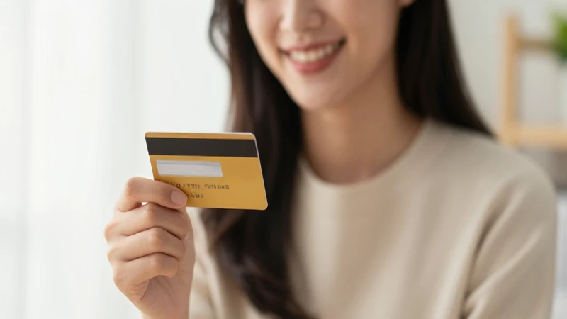 Mujer sonriente con tarjeta de crédito