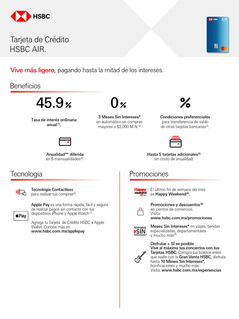 tarjeta de credito hsbc air beneficios y promociones clave
