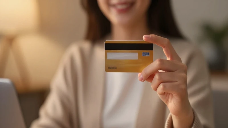 Mujer con tarjeta de crédito, luz cálida