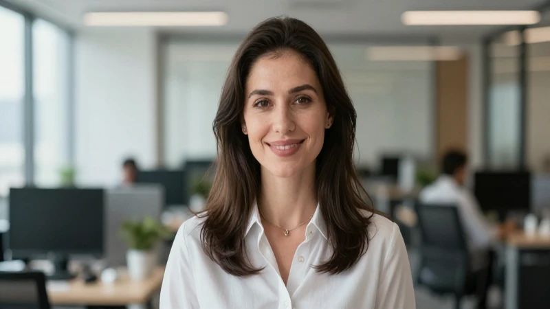 Mujer sonriendo en una oficina moderna