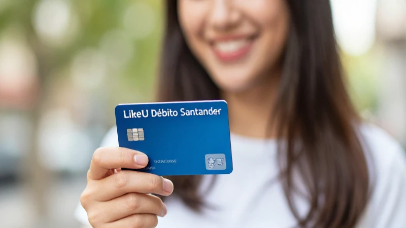 Mujer sonríe con su tarjeta LikeU.