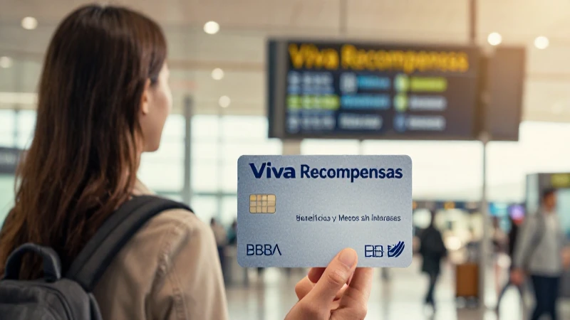 Viajera en puerta, luz cálida, y beneficios aeroportuarios.