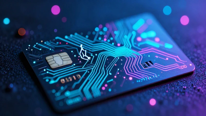 Tarjeta futurista brilla con circuitos neon