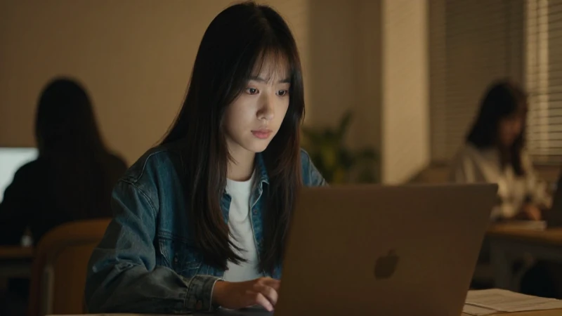 Estudiante, laptop y luz cálida, cinematográfico