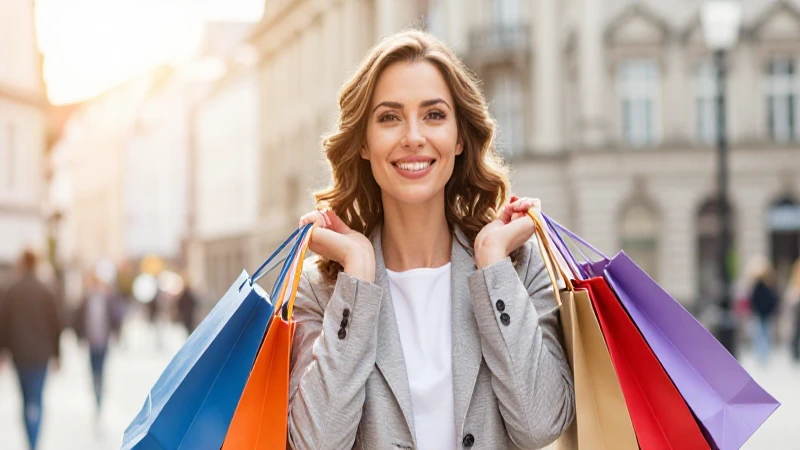 Mujer feliz compra con luz cálida