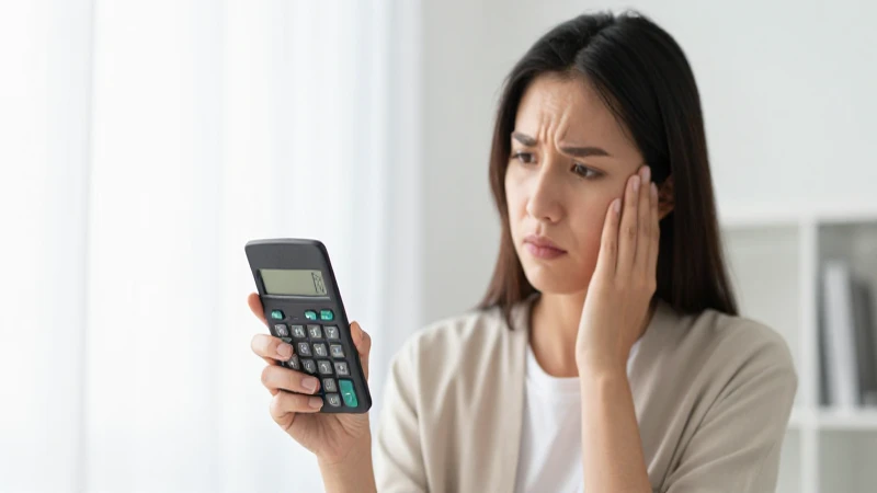 Mujer preocupada revisa tasas del Banco Azteca