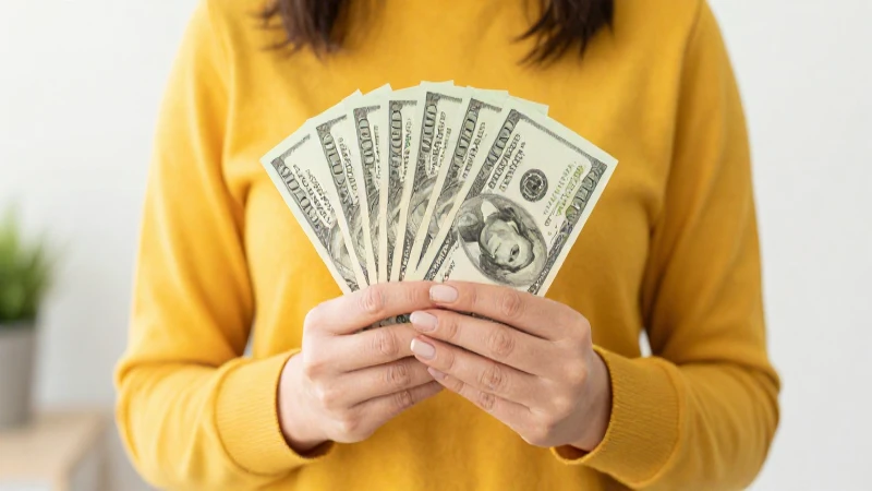 Mujer sosteniendo dinero, colores suaves y vibrantes