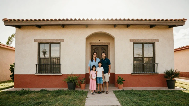 Familia feliz en casa bajo el sol