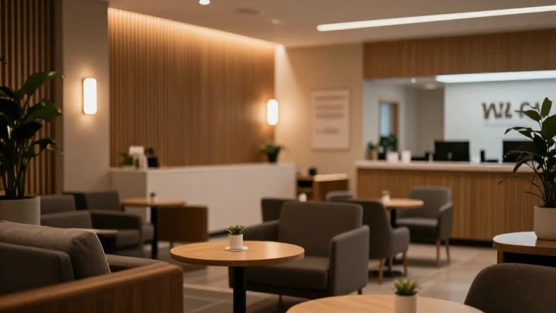 Banco moderno, cálido y cinematográfico.