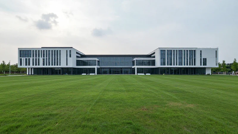 Campo verde, edificio moderno, luz natural