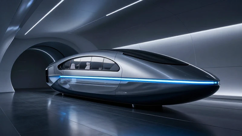 Cápsula Tesla Hyperloop, interior futurista y cinematográfico