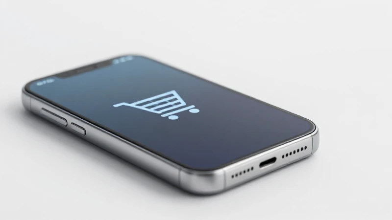 Smartphone muestra carrito en ambiente moderno.