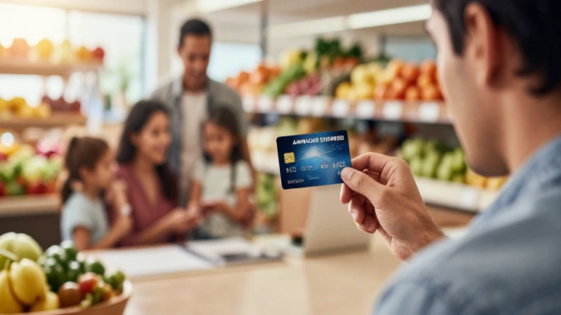 Hombre, tarjeta American Express, oficina moderna
