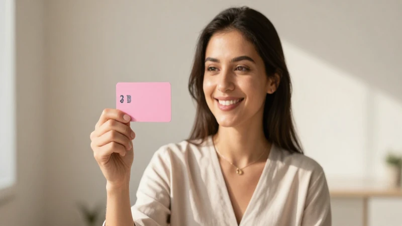 Cómo tramitar la tarjeta rosa y registrar el salario rosa 13 Mujer sonríe con tarjeta rosa y salario