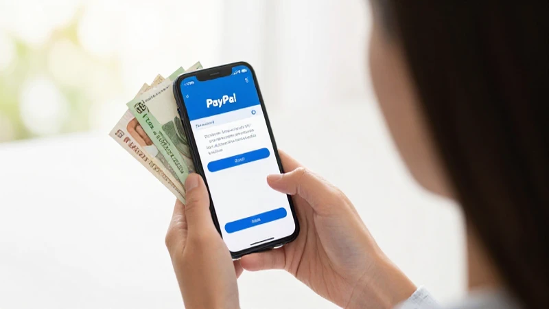 Una mujer usa su móvil y dinero.