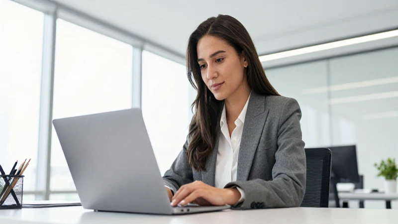 Joven profesional contrata rápido en oficina moderna