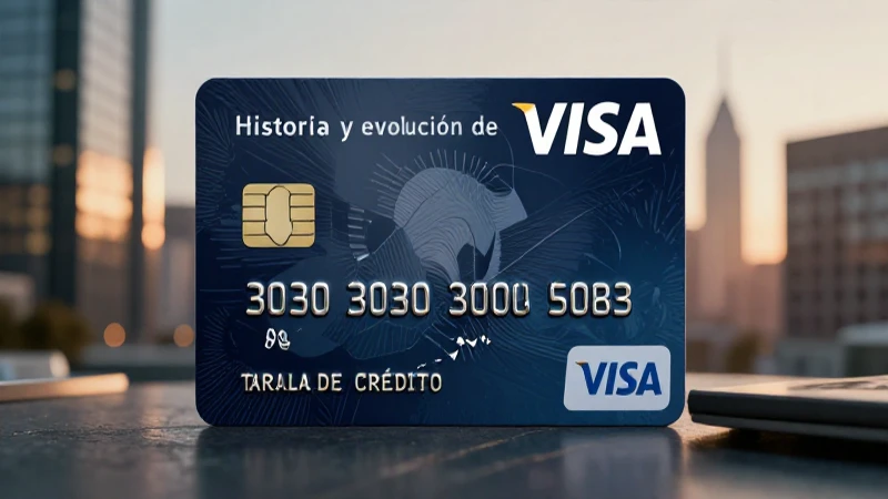 Tarjeta de crédito, paisaje urbano, iluminación cálida.
