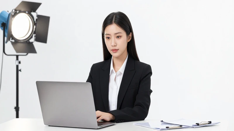 Comerciante en laptop, iluminación profesional