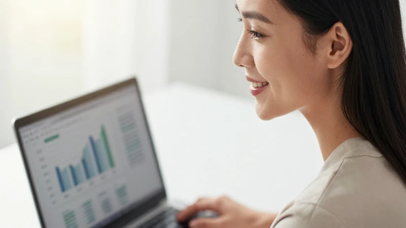 www.consar.gob.mx: Todo sobre tu Afore y su gestión en línea 15 Mujer sonríe frente a gráficos en laptop.